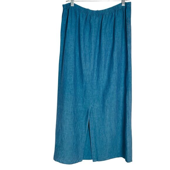 Vintage Timbuktu Station 100% Linen Skirt Womens 1/M Blue Pockets Pull On Maxi - Picture 2 of 8